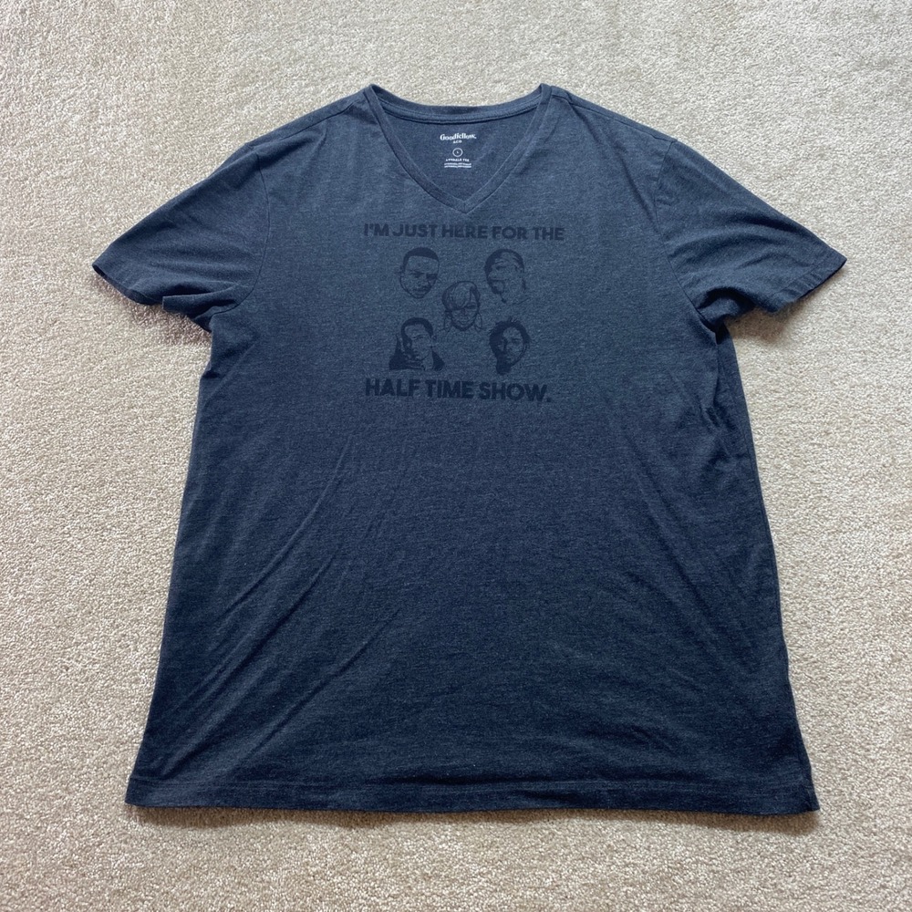 Goodfellow & Co Mens L Graphic Tee I'm Just Here For The Half Time Show‎ V-Neck